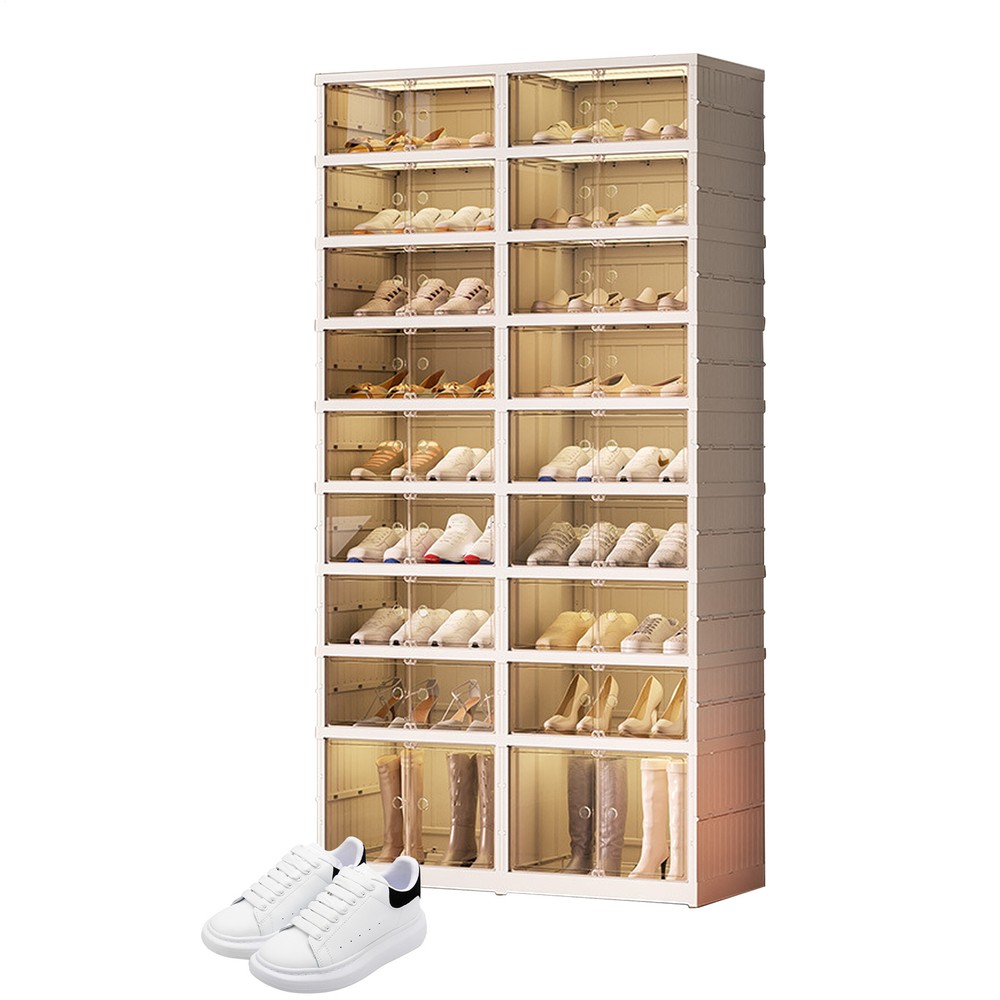 9-Tier Folding Shoe Cabinet with Wheels for Clear Boot Storage Closet
