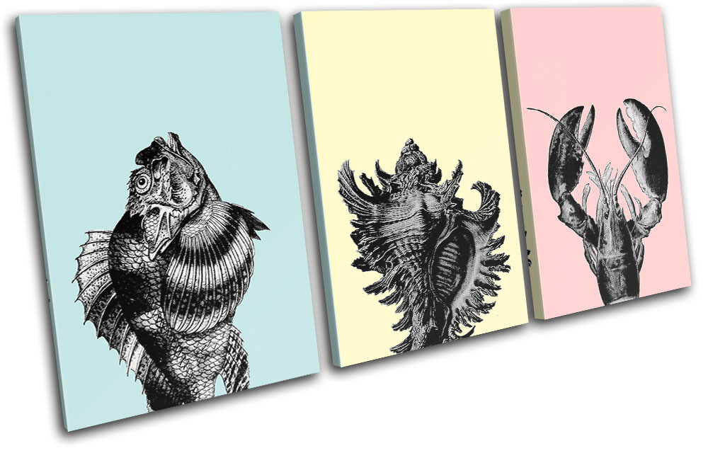 Botanical Ocean Sea Fish Animals TREBLE CANVAS WALL ART Picture Print