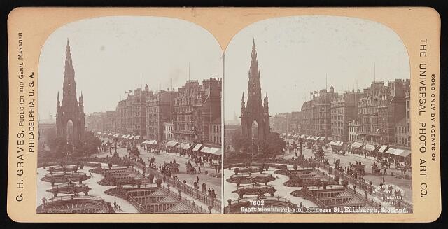Edinburgh Scotland 1900 Scott Monument Princess St stereoview traffic