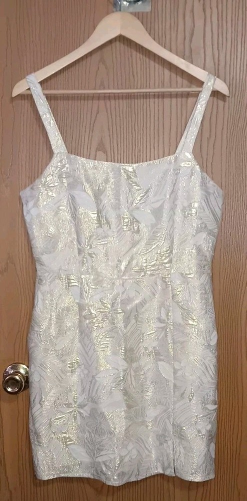 Lulus Aline Mini Dress Womens Size Large White And Gold Floral Design Square...