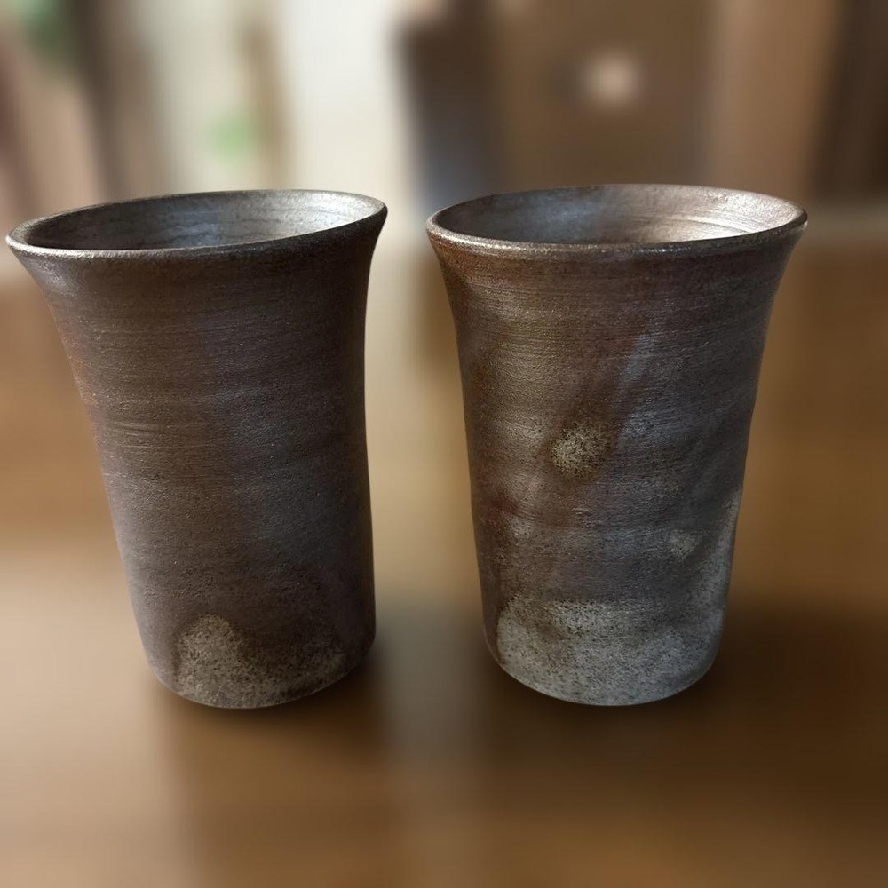Bizen Ware Beer Cup Set Pair Ceramic Handmade Traditional 7.5cm x 10.5cm