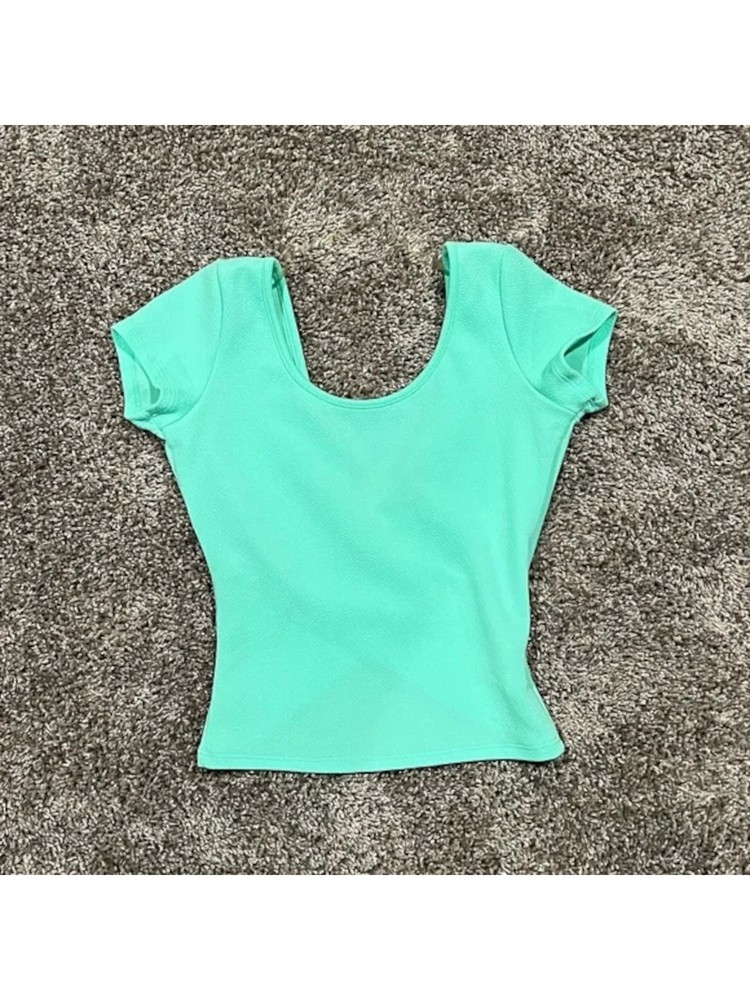 MATERIAL GIRL Womens Aqua Crisscross Back Pullover Short Sleeve Crop Top XS