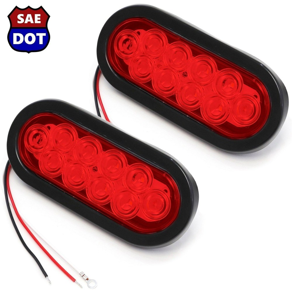 Red 6-Inch Oval LED Trailer Lights with Sealed Grommet Plug for Trucks