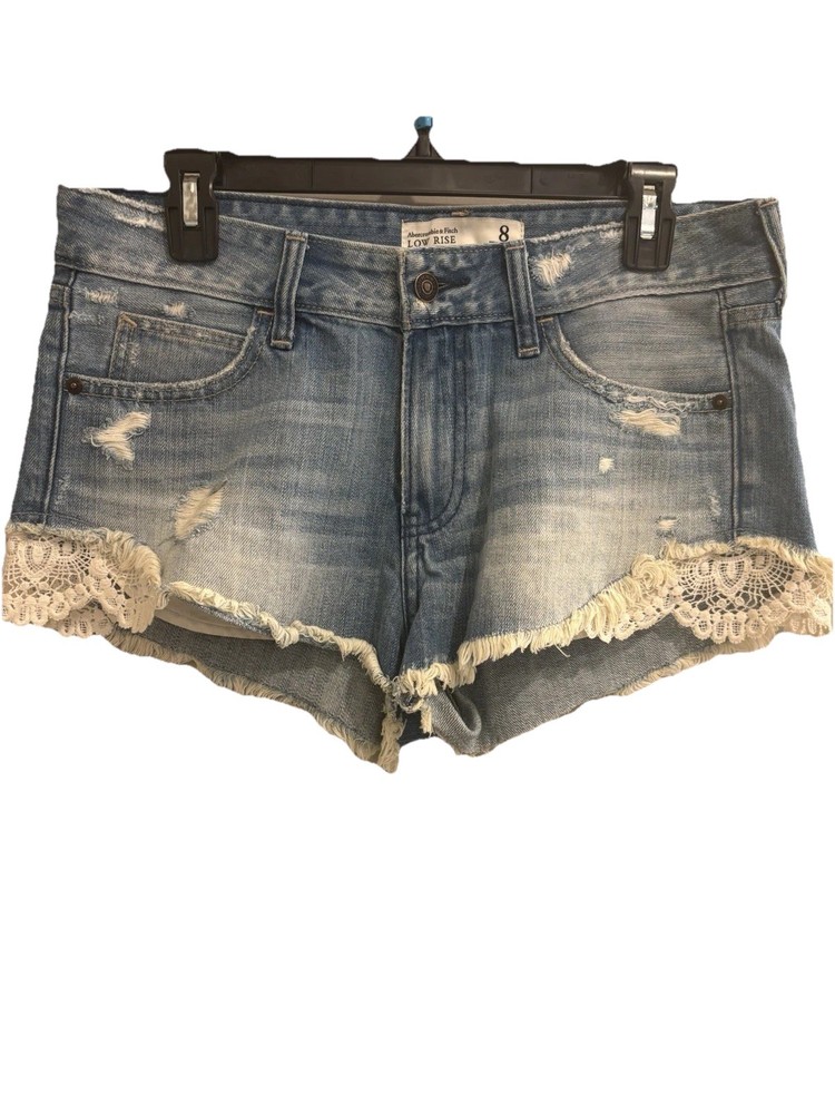 Abercrombie & Fitch Shorts Blue Distressed Denim Size 8 Lace Trim