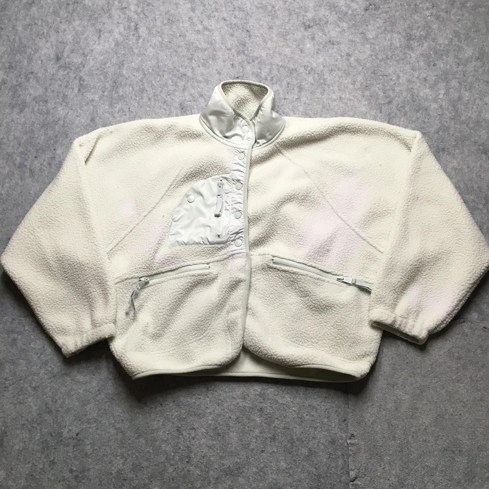FP Movement Jacket Womens Small White Fleece Sherpa Cropped Full Zip Pockets