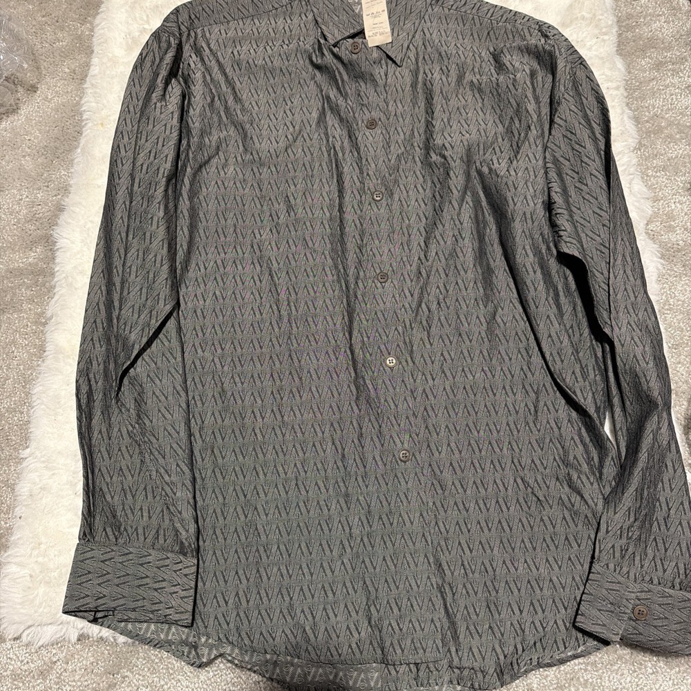 Vintage 90s Gianni Versace Gray Textured Pattern Shirt 100% Cotton Italy SIZE S