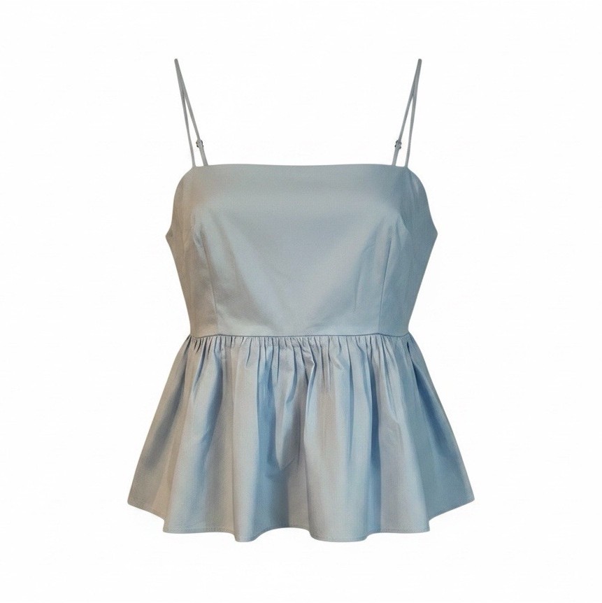 Express Blue Solid Square Neck Smocked Back Peplum  Cami Tank Top L
