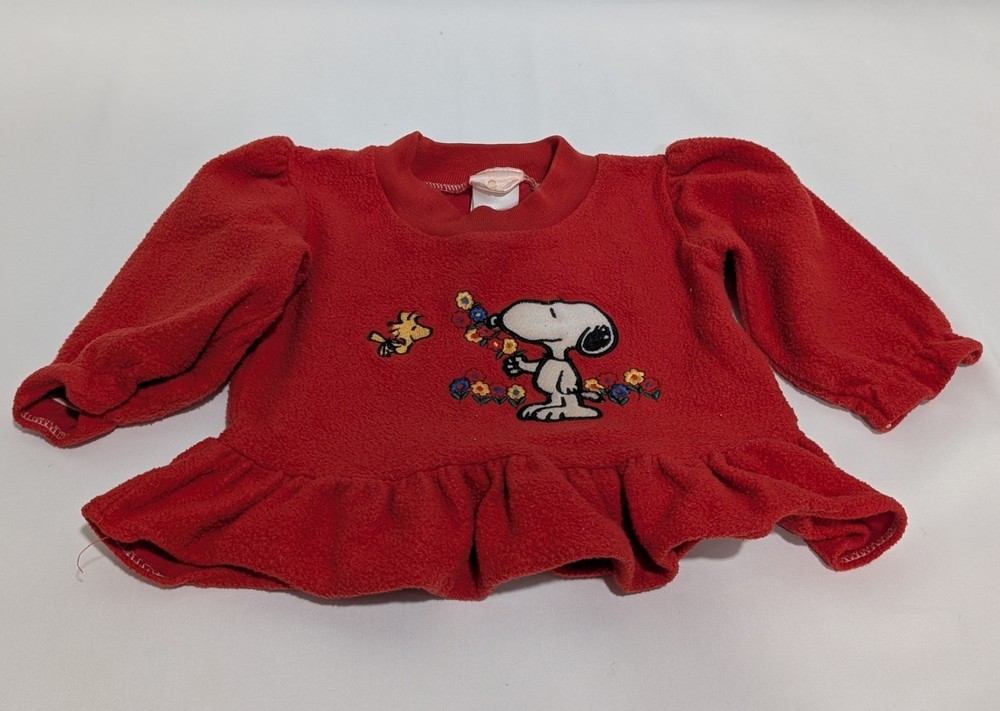Vintage Baby Girl Toddler Snoopy Peanuts Shirt Red 12 Months
