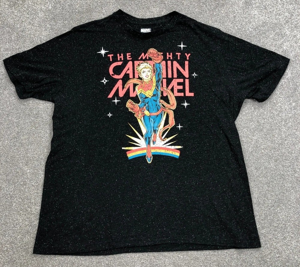 The Mighty Captain Marvel Mens T-shirt 2X Black Comic Book Hero Short Sleeve