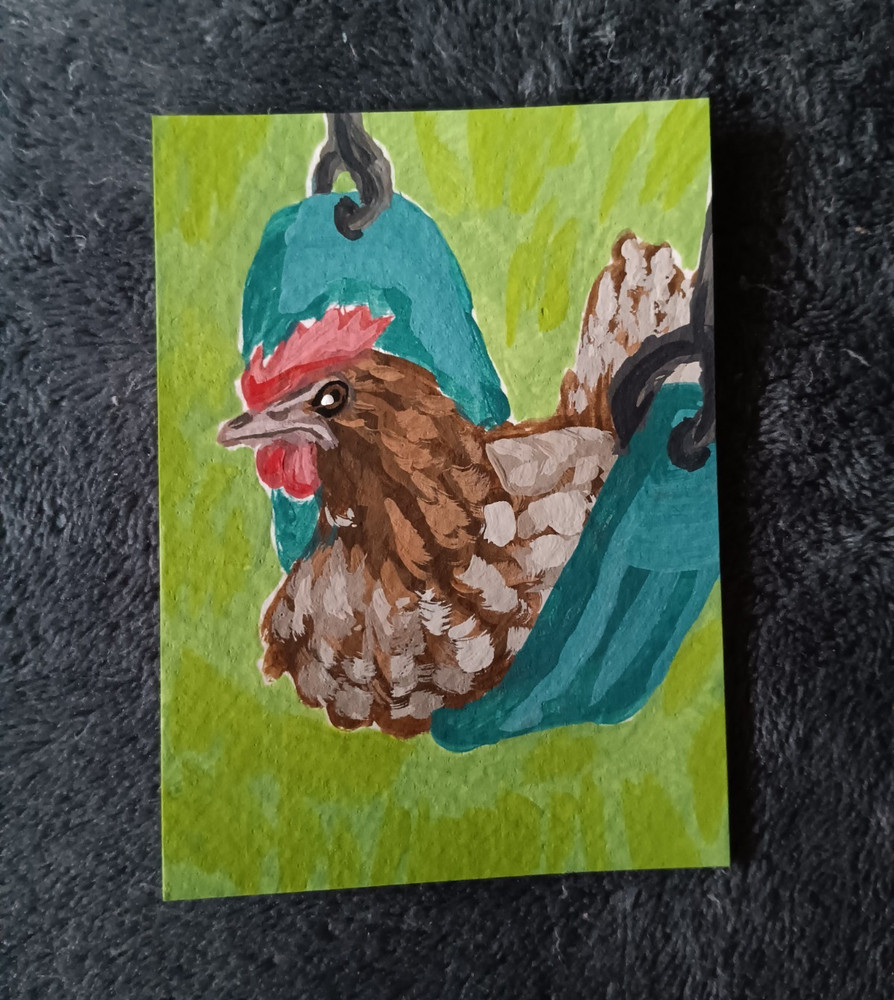 Miniature Chicken Original ACEO Acrylic Art Card Signed By S.p.paintings