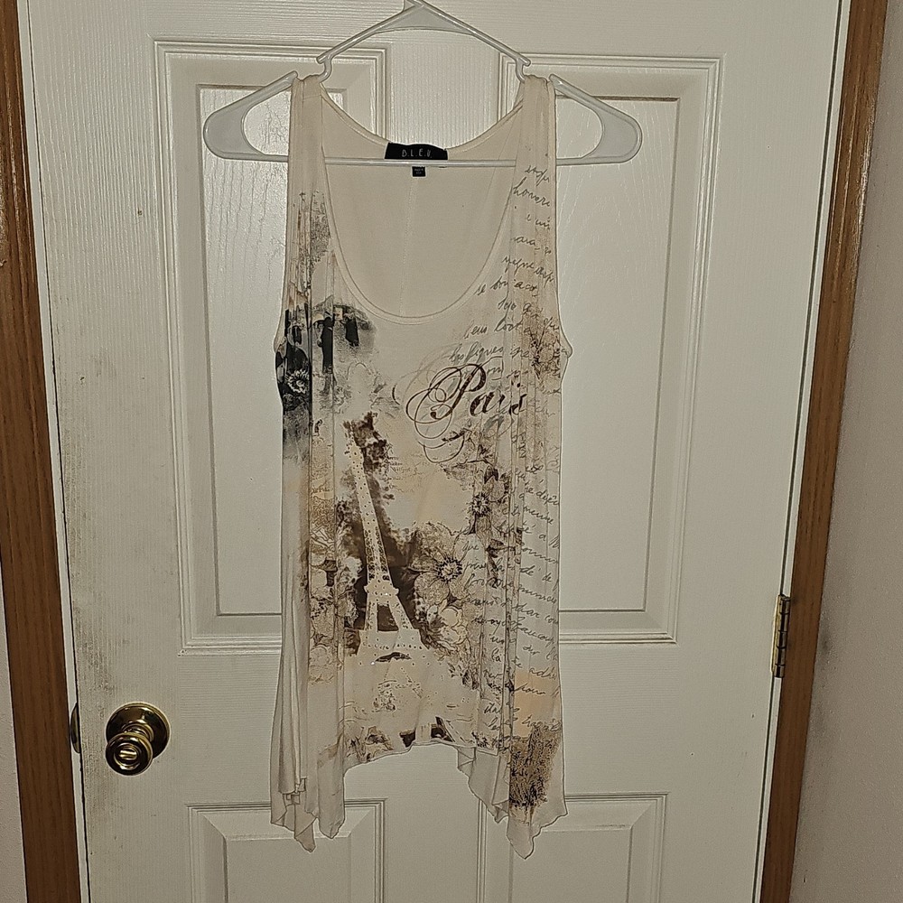 B.L.E.U. Women's XL Paris Floral Rhinestone Sleeveless Tunic Tank Top