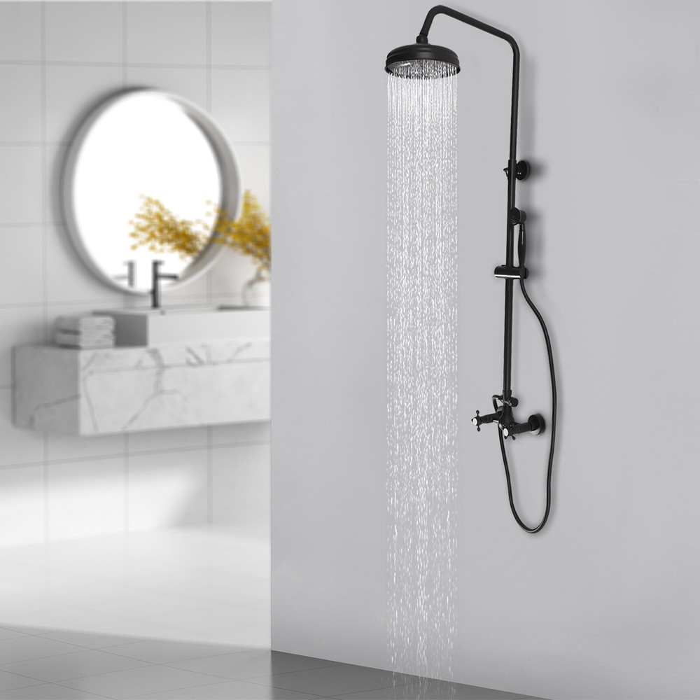 Matte Black Wall Mount Shower Faucet Set with Rain Head and Hand Spray