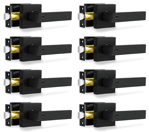 Privacy Door Levers, 8 Pack Matte Black Door Handles Heavy Duty Bed and Bath