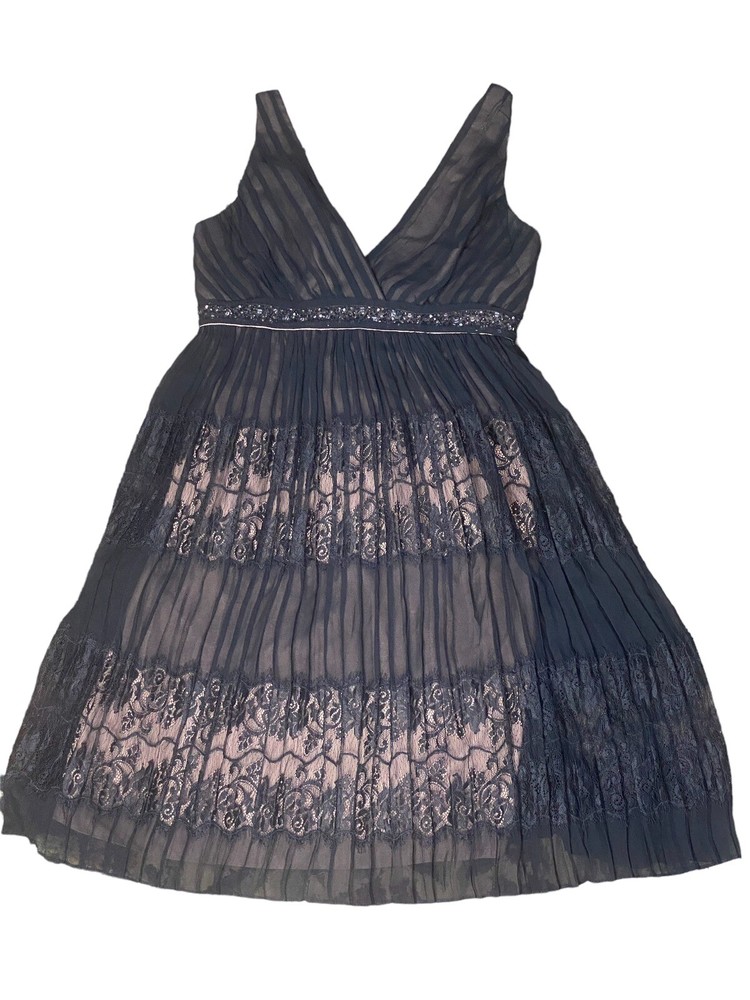 BCBG Max Azria Women’s Dress Sz 2  Nude Mesh Lace Sequin Silk Cocktail