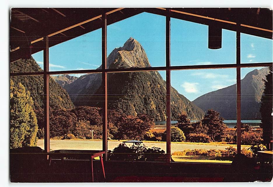 Postcard Mitre Peak from Milford Hotel New Zealand