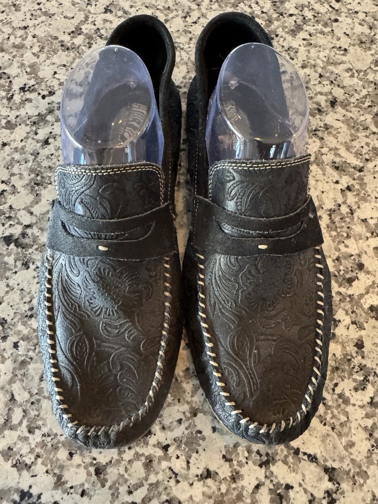Stacy Adams Black Embossed Leather Slip-On Dress Shoes Men's 9M Loafers Moc EUC!