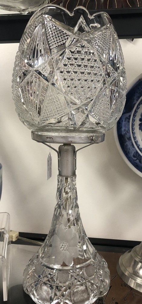 Antique American Brilliant Cut Glass Tulip Top Table Lamp 24” Tall