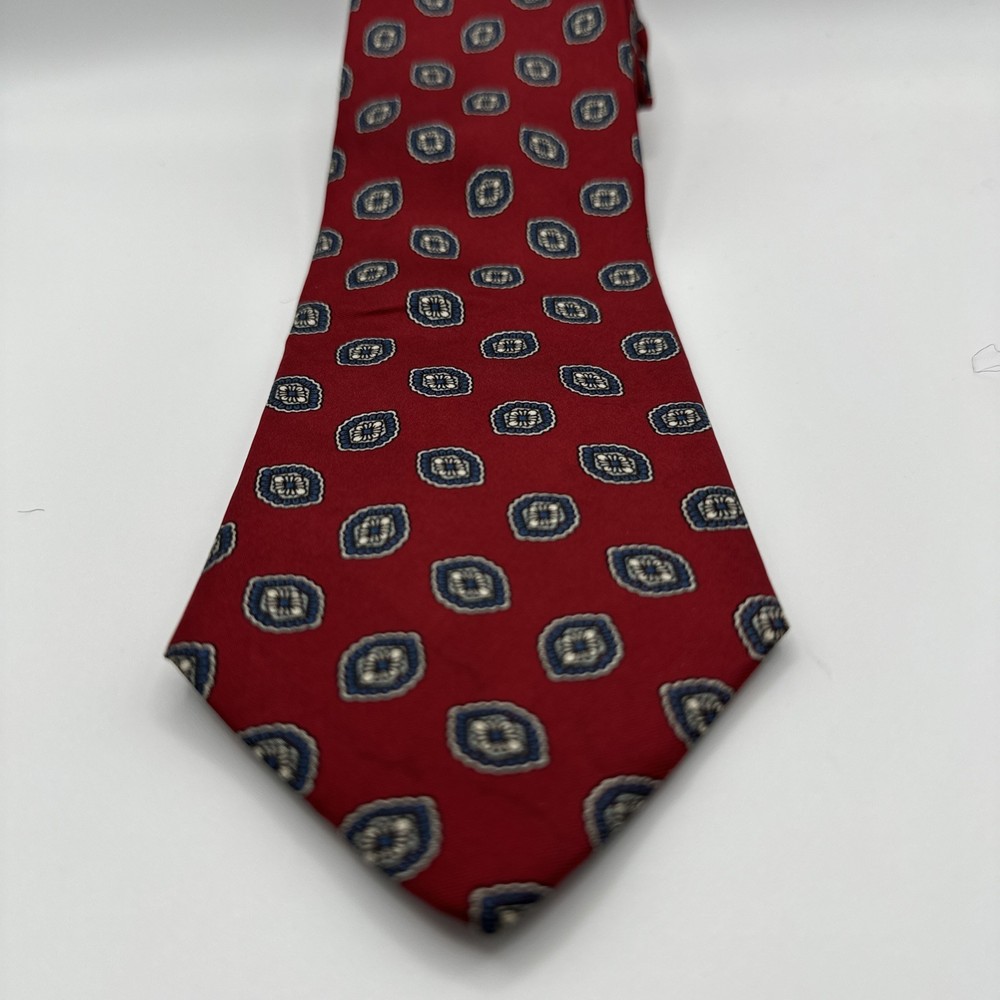 Bert Pulitzer Men Tie Necktie Red Blue Geometric 100% Silk 56