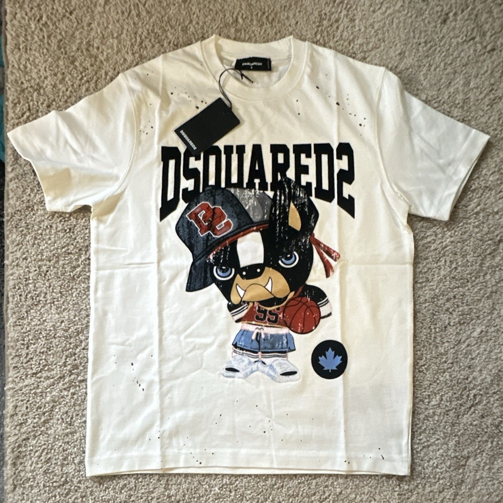 Dsquared2 Men’s S White Graphic Logo Crew Neck Short Sleeve T-Shirt