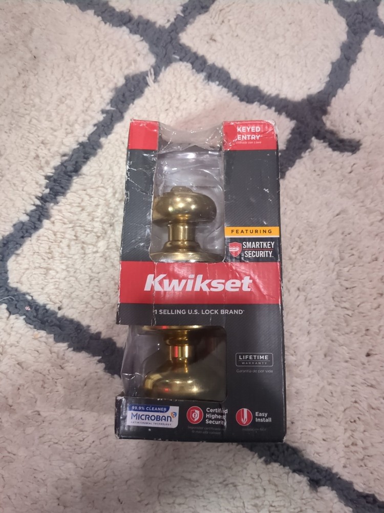 KWIKSET Door Knob Keyed Entry w/ Microban Polished Brass 97402-734