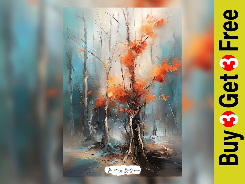 5x7 Winter Forest Bare Trees Oil Painting Print on Matte Paper