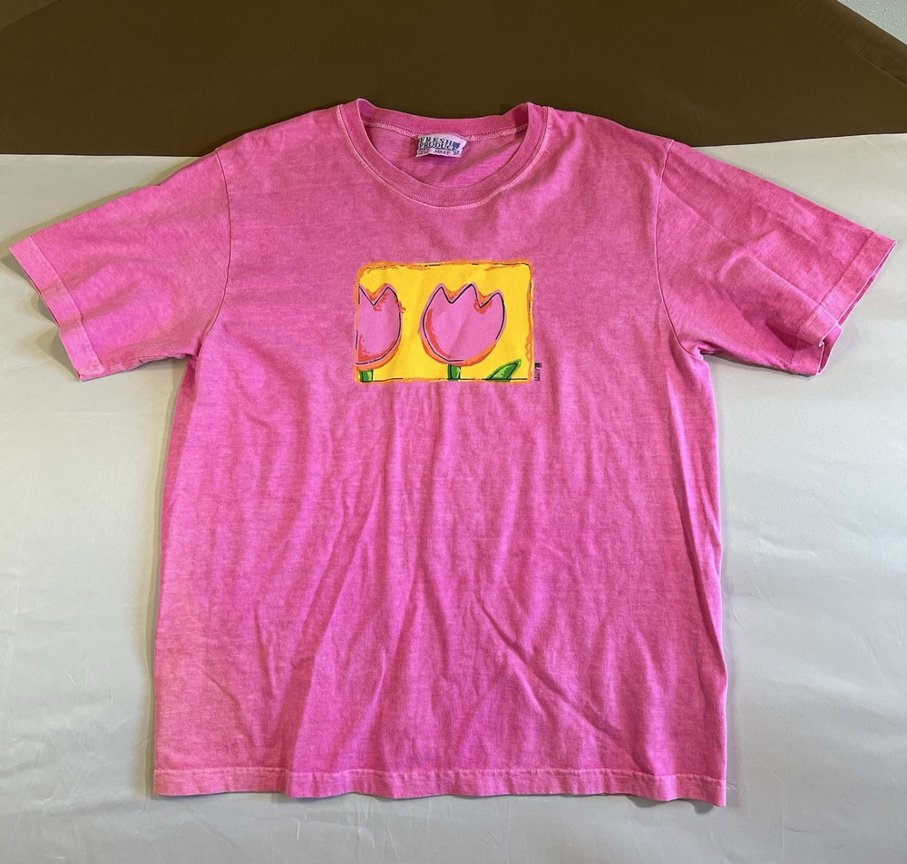Fresh Produce Pink Floral Graphic Print T-Shirt S Crew Neck Short Sleeve