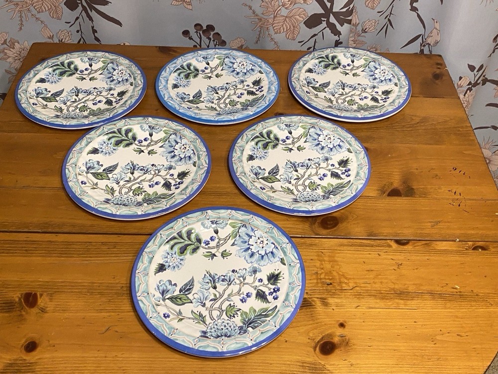 Pier 1 One Imports melamine plates Blues & Greens Floral 6 Dinner Plates 10.5