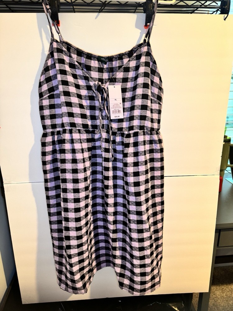 NWT Wild Fable Tie-Front Muse Mini Dress Purple  Check Woman's Size XL
