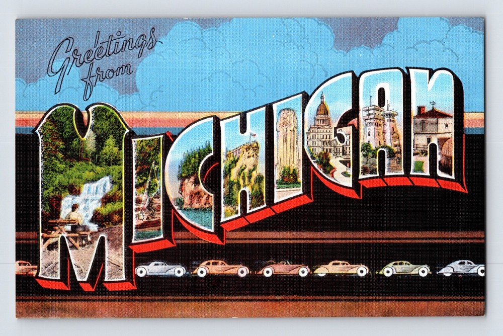 Postcard Michigan MI Large Letters 1940s Unposted Linen