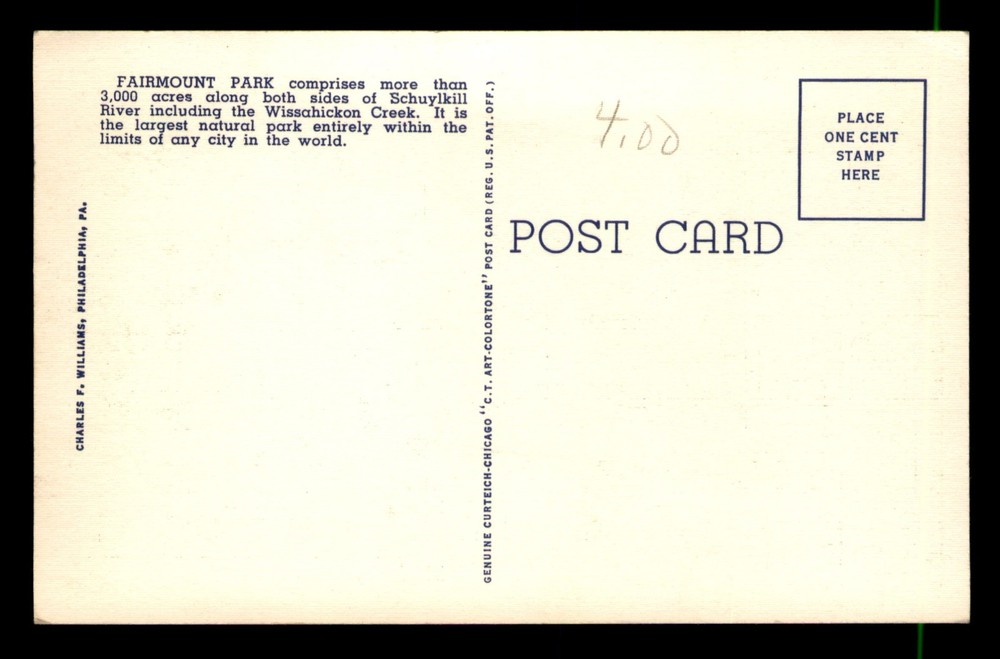 View On Lincoln Drive Fairmount Park Philadelphia PA Pennsylvania Postcard Unp