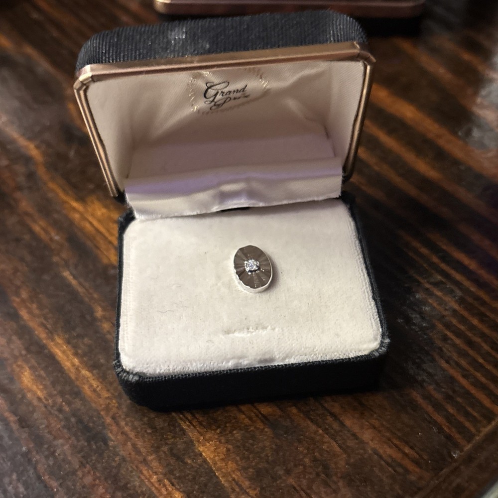 Vintage SWANK Tie Tack Pin Silver Tone With Small Glass Diamond