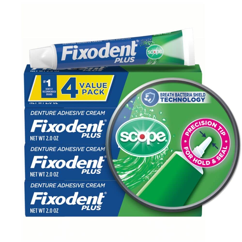 Fixodent Plus Scope Fresh Denture Adhesive 2oz 4-Pack
