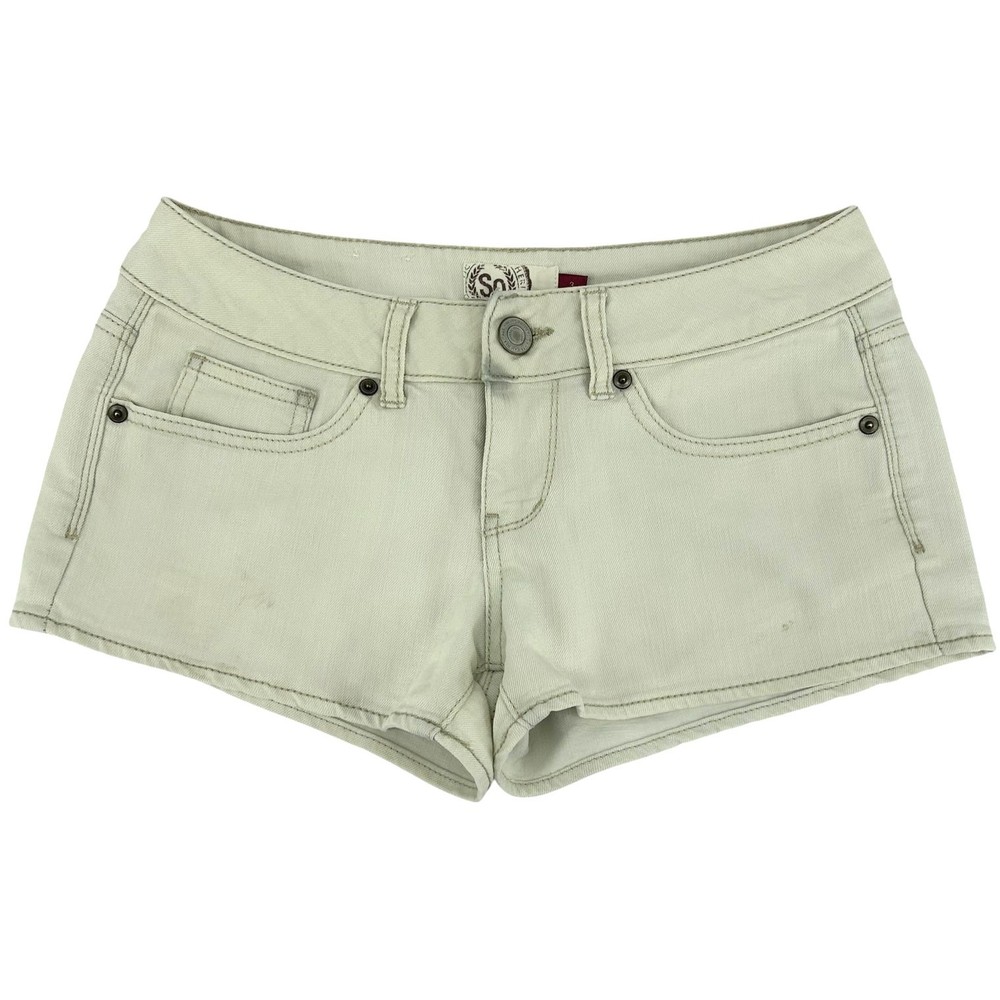 Vintage y2k Women's White Low Rise SO Denim Jean Micro Mini Booty Shorts Sz 3
