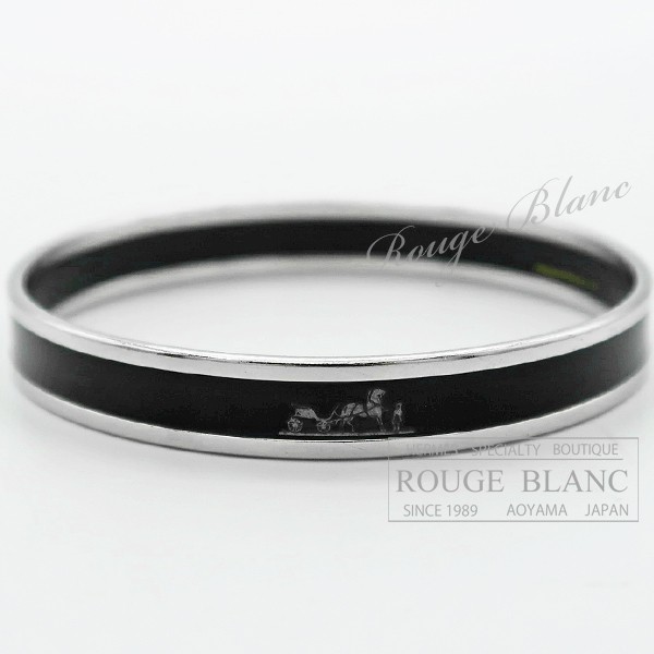 Y1207 Hermes Email PM Caleche Bangle Bracelet Black Silver Buckle USED