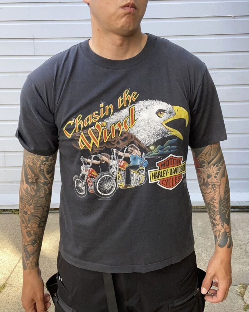 Vintage Harley Davidson Chasin The Wind 80s Single Stitch 3D Emblem Tee