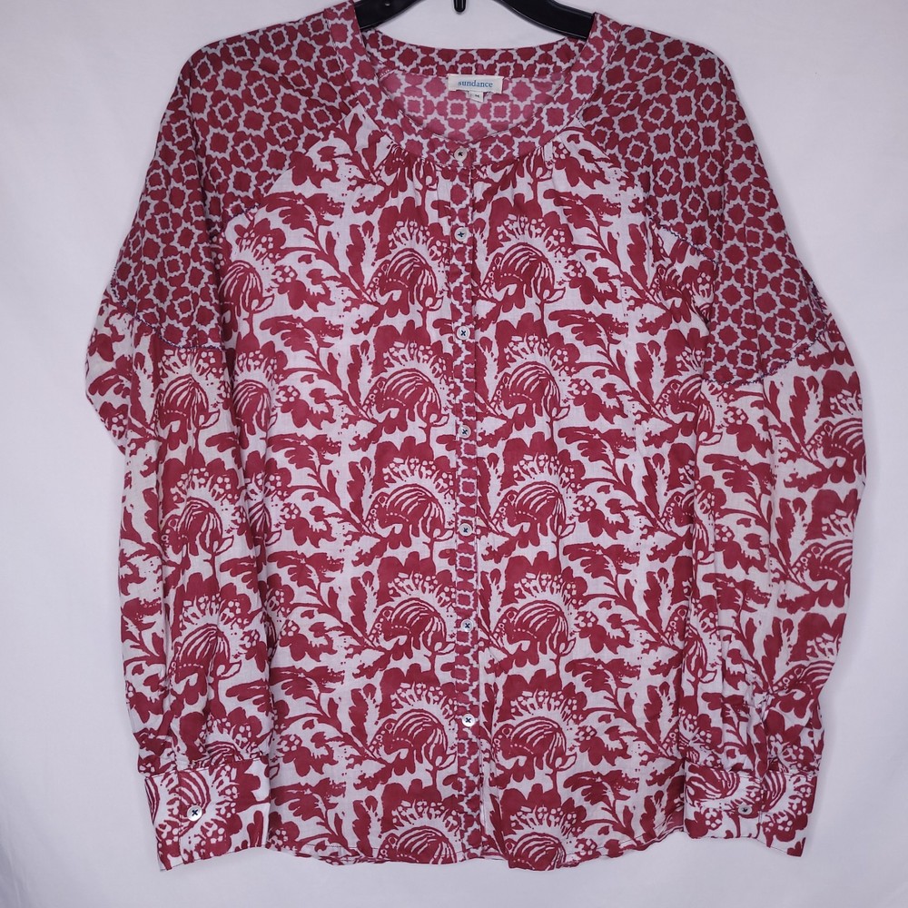 Sundance Blouse Medium Floral Red Boho Western