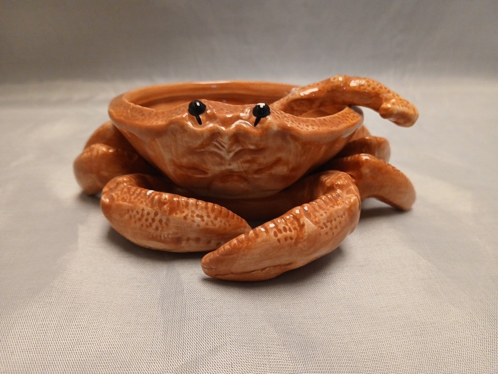 Fitz Floyd Ceramic Crab Dip Sauce Bowl Dish Shell Spoon Nautical Ocean