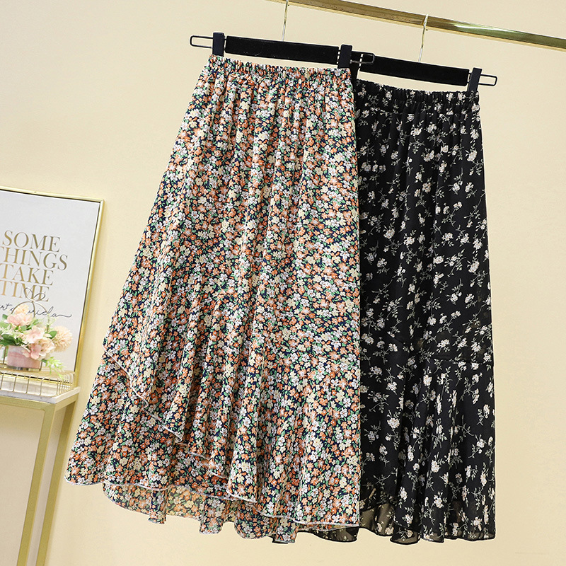 Women's Skirt Summer High Waisted A-line Skirt Versatile Chiffon Floral Skirt