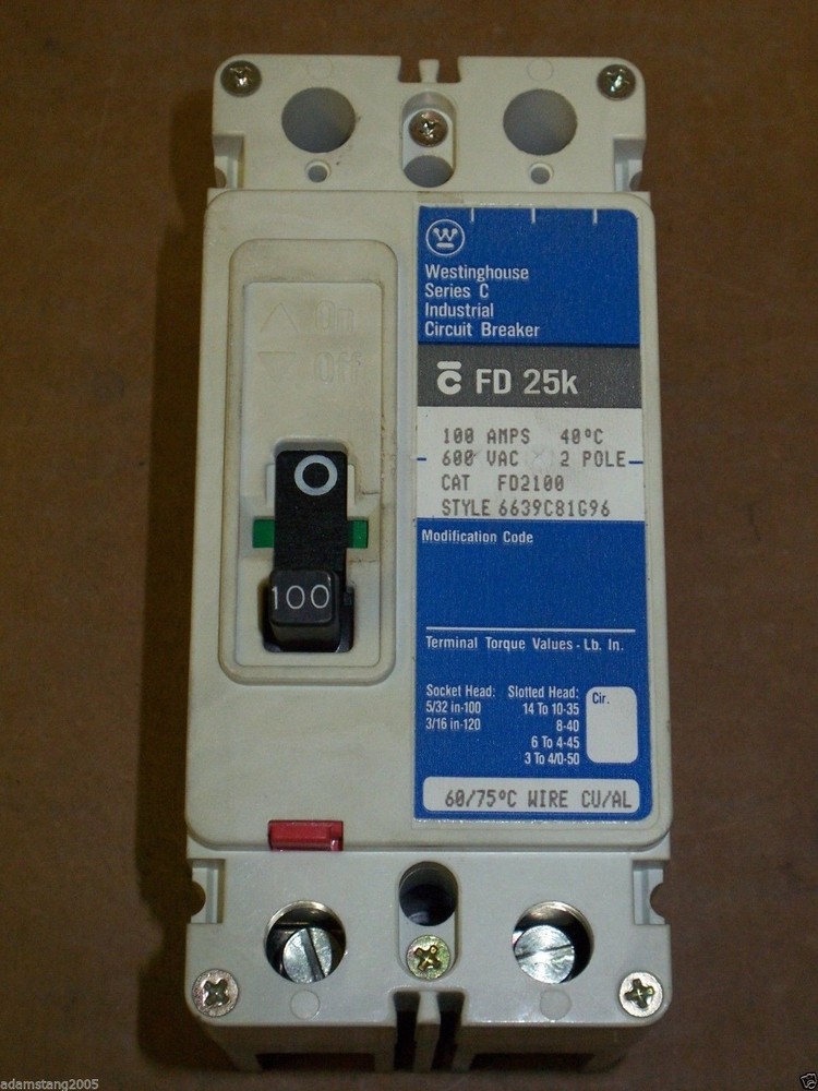 C/H WESTINGHOUSE FD FD2100 2 Pole 100 Amp 600V Circuit Breaker