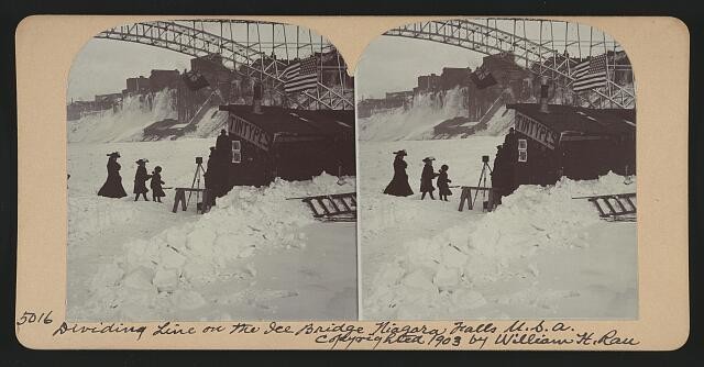 Photo:Dividing line on the ice bridge, Niagara Falls, U.S.A.