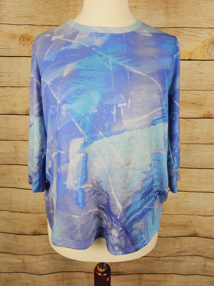 Soft Surroundings Pastel Aqua Purple Lightweight Sweater Top Size Medium