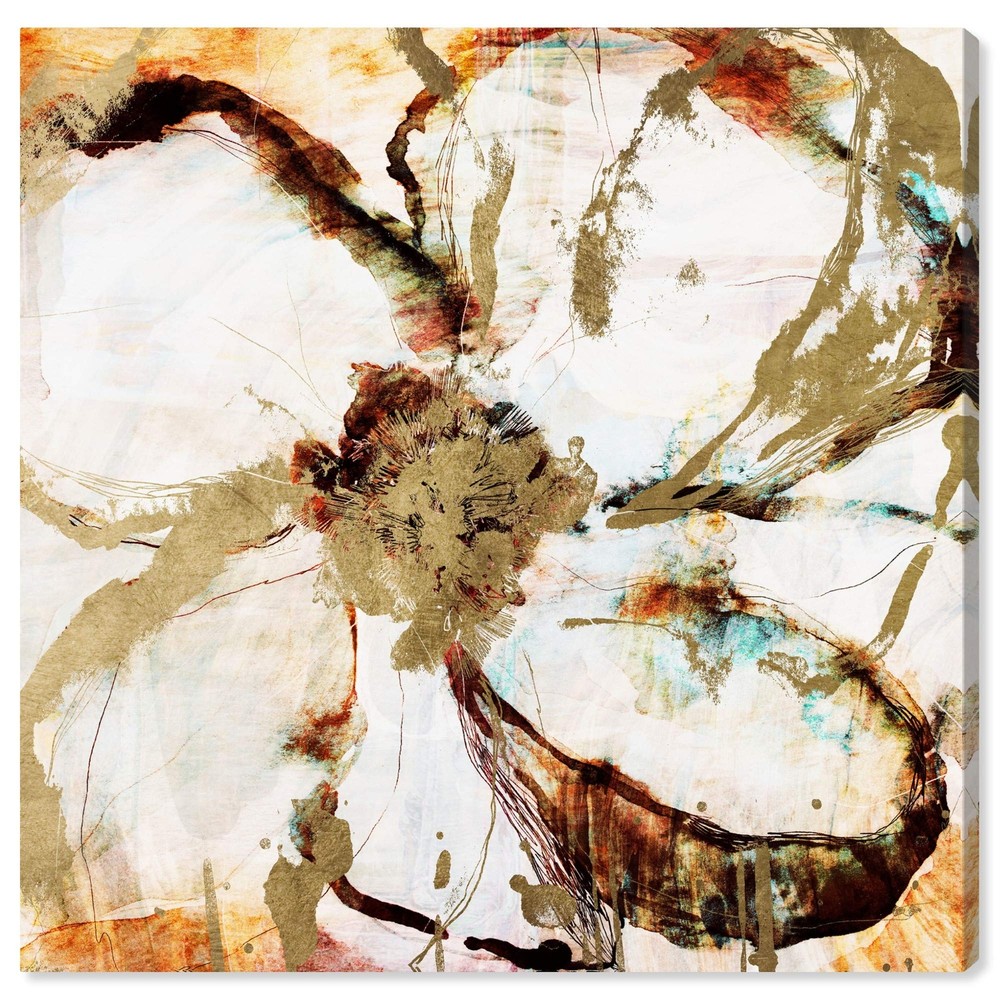 Burnt Ochre Abstract Floral Wall Art Canvas Print 20x20 Home Decor-image