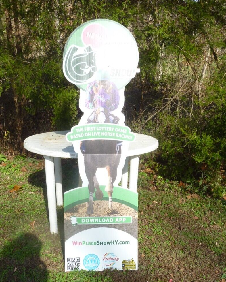 Kentucky Lottery Win Place Show Large Cardboard Racehorse Cutout Store Display