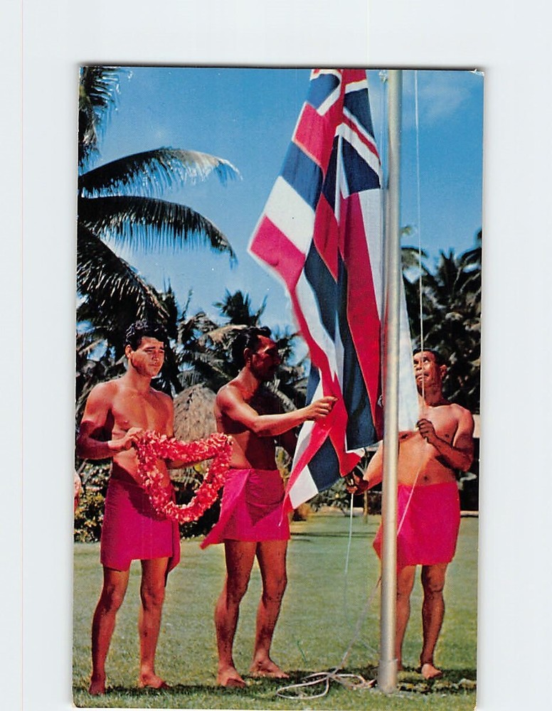 Postcard Hawaiian Flag Raising Ceremony Coco Palms Resort Hotel Lihue Kauai