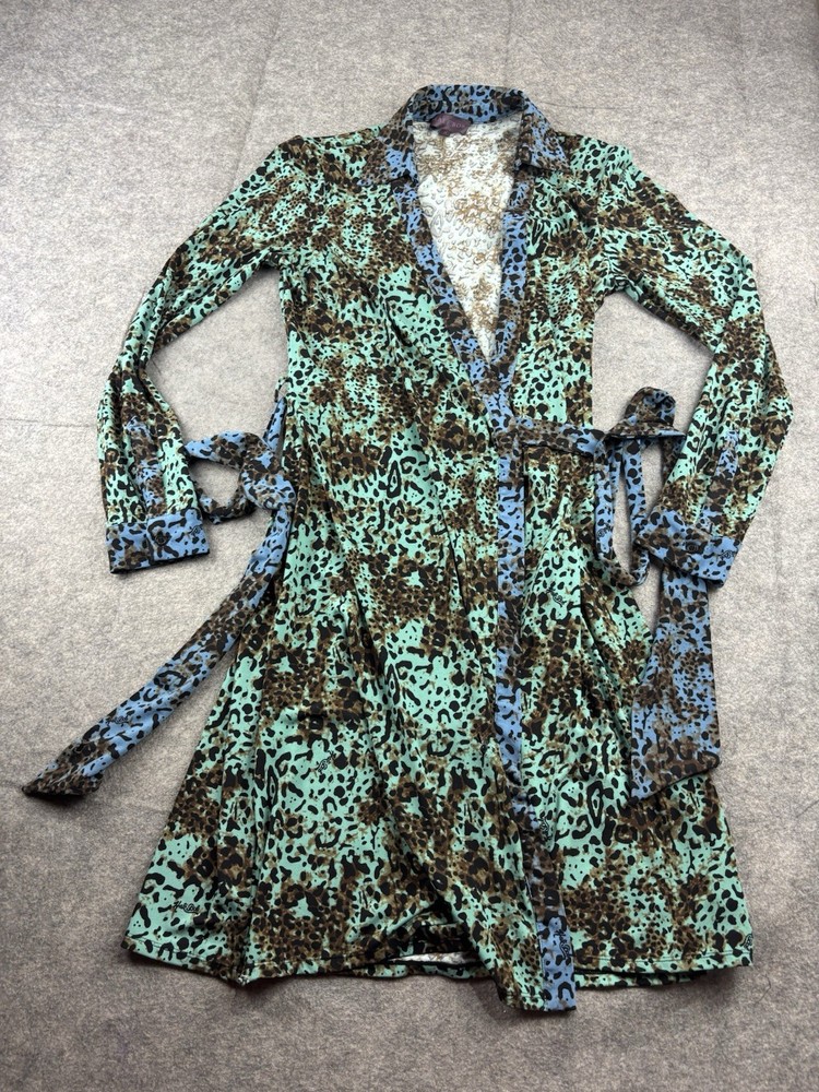 HALE BOB Animal Print Draped Jersey Dress V Neck Slinky Women S Y2K Funky SEE
