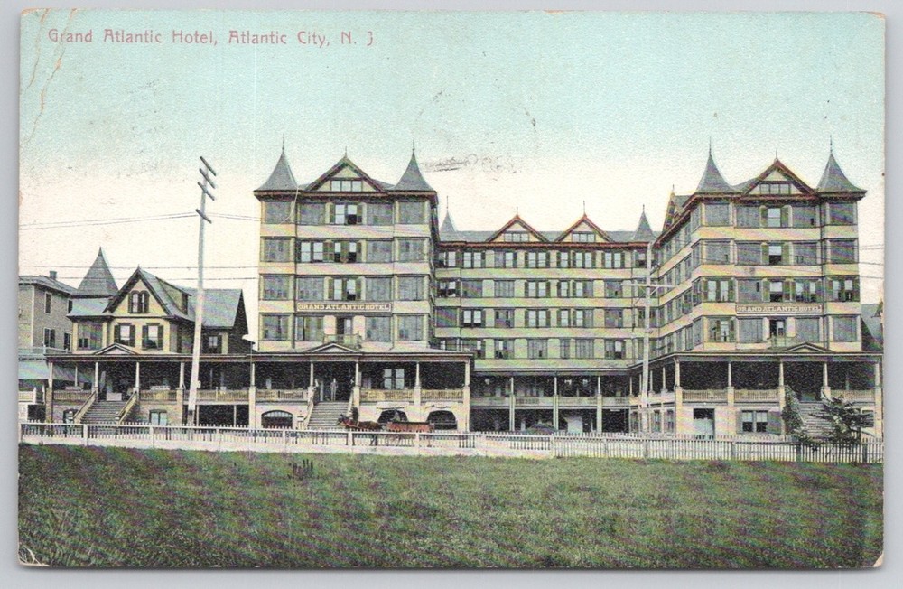 Grand Atlantic Hotel Atlantic City NJ Postcard 1909 Horse Drawn Carriage