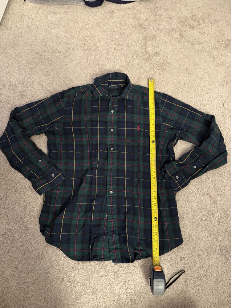 Polo Ralph Lauren Mens L Plaid Flannel Shirt Classic Fit Green Blue Cotton