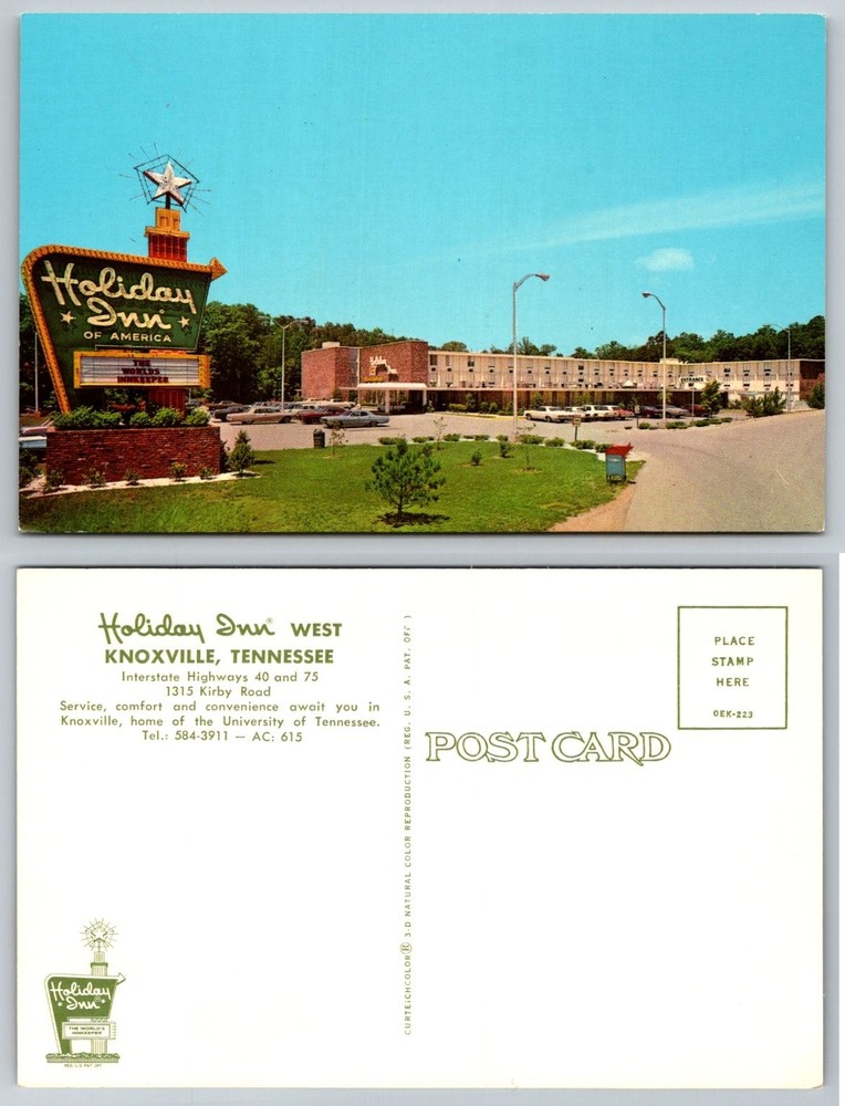 Vintage Holiday Inn West Knoxville TN Postcard - Iconic Great Sign I-40 I-75