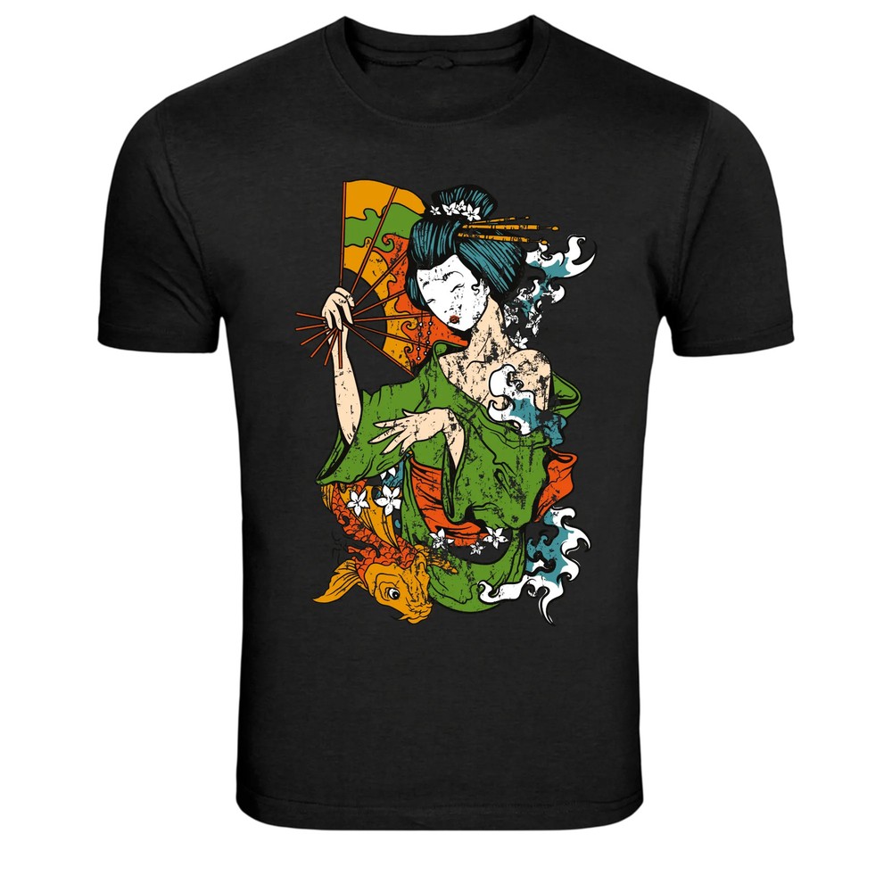 Japanese Geisha Koi Fan Traditional Art T-Shirt