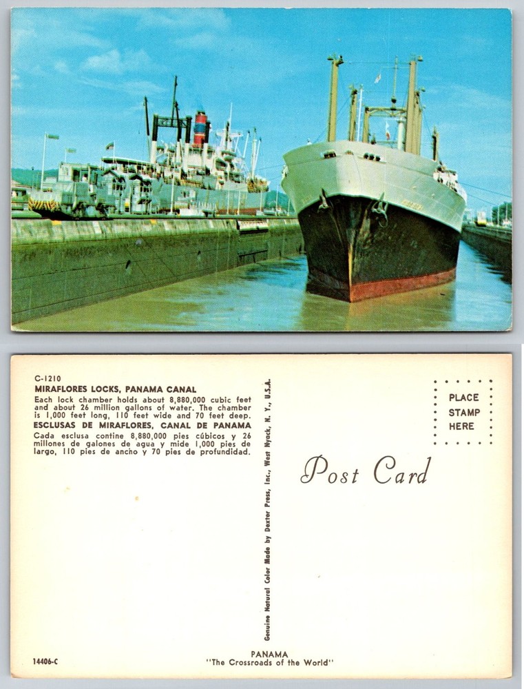 Miraflores Locks Panama Canal Ships Vintage Dexter Press Postcard
